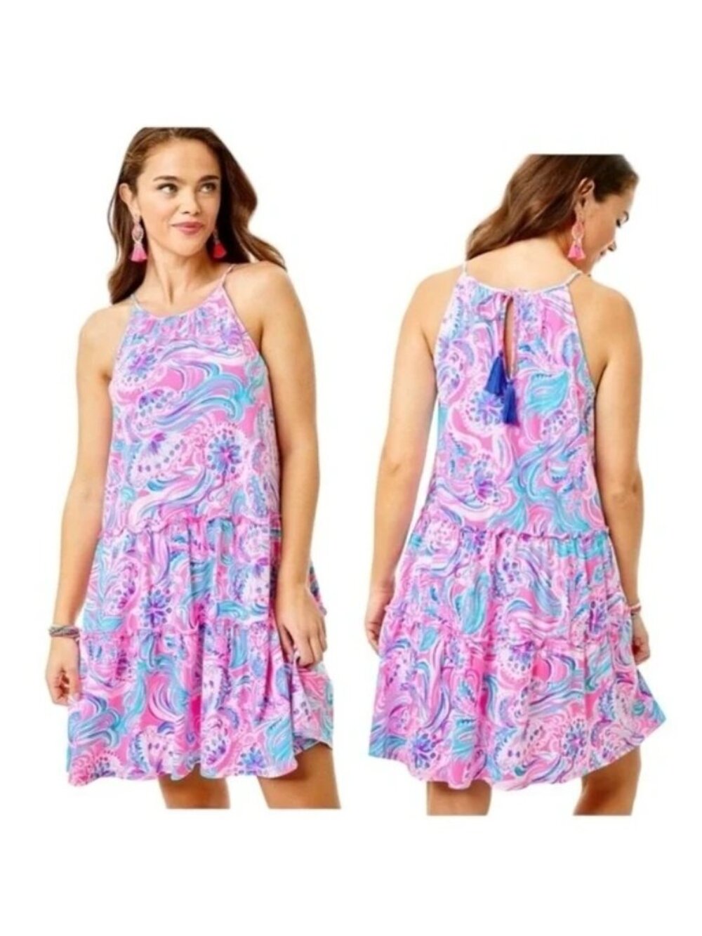 Lilly Pulitzer Evalyn Dress Prosecco Pin Don’t be Jelly Pink Blue Shift Dress XS